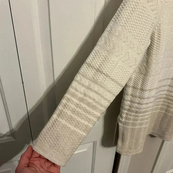Lands’ End White & Tan Women’s Cotton Blend Sweater Size Medium Petite - Picture 5 of 13